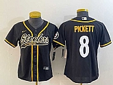 Women's Pittsburgh Steelers #8 Kenny Pickett Black With Patch Cool Base Stitched Baseball Jersey Dzhi,baseball caps,new era cap wholesale,wholesale hats